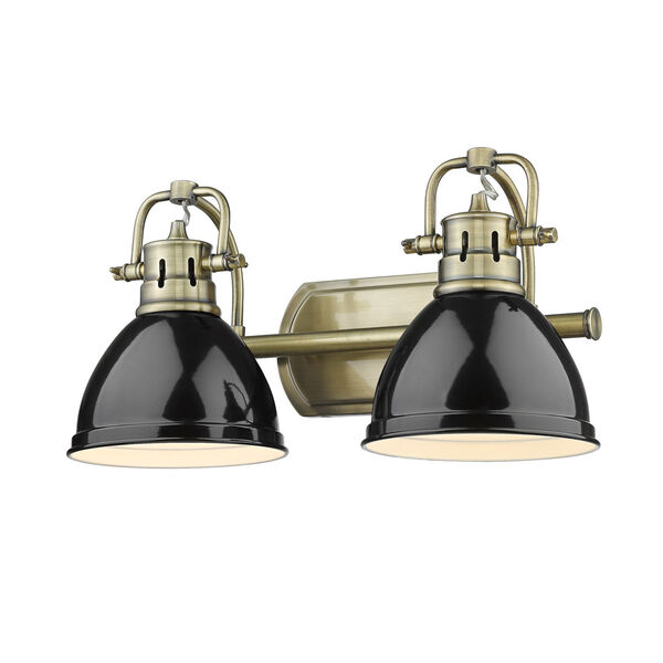 Duncan Aged Brass Two-Light Bath Vanity with Black Shades, image 1